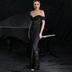 Taria Off-shoulder Lace Stitching Evening Prom Dress