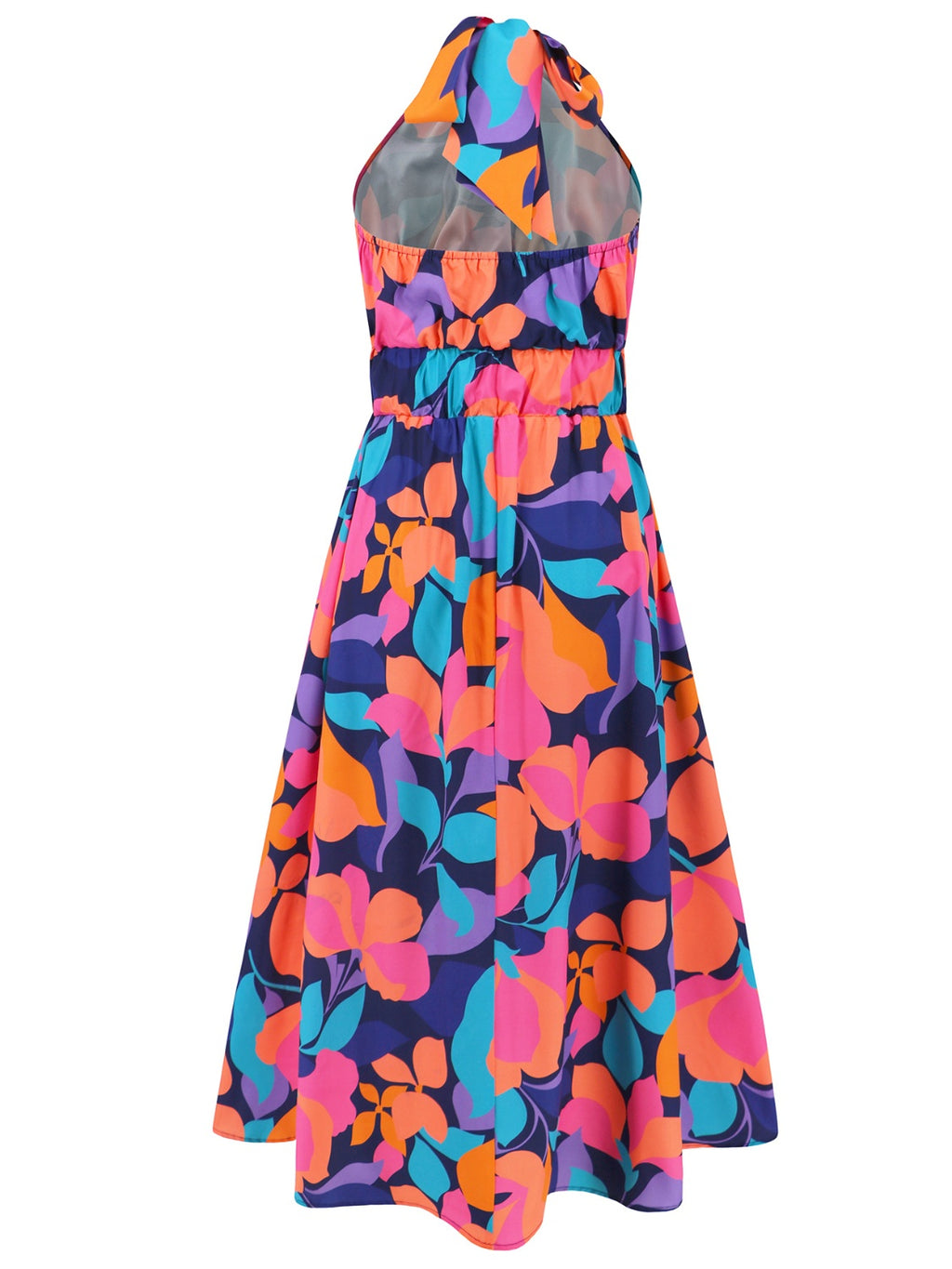 Ruched Printed Halter Neck Sleeveless Dress Trendsi