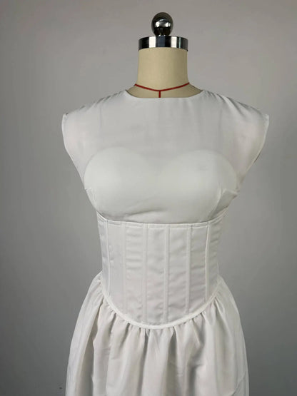 Halter Neck Cinched High Waist Fishbone A-line Skirt