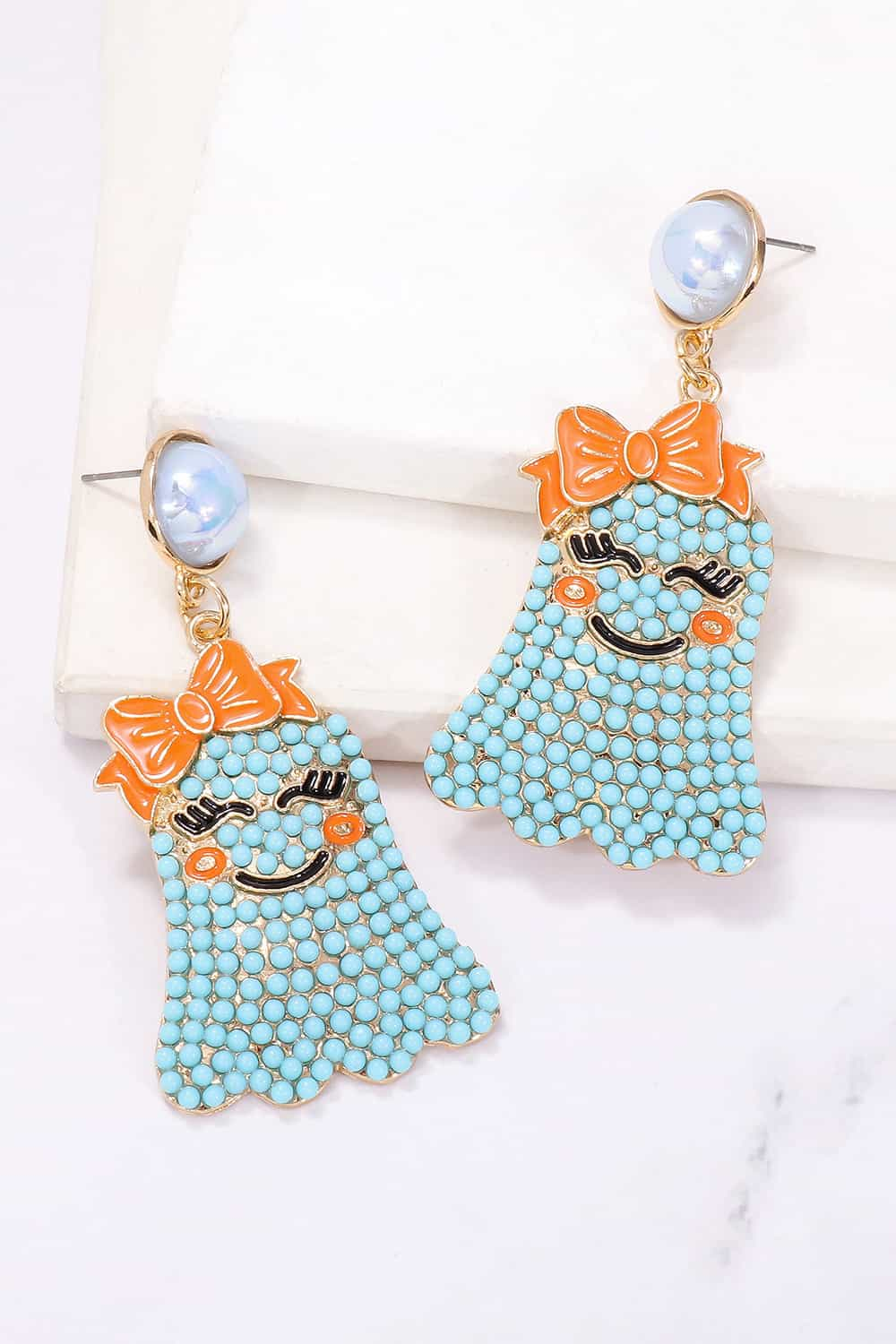 Smiling Ghost Shape Synthetic Pearl Earrings Trendsi