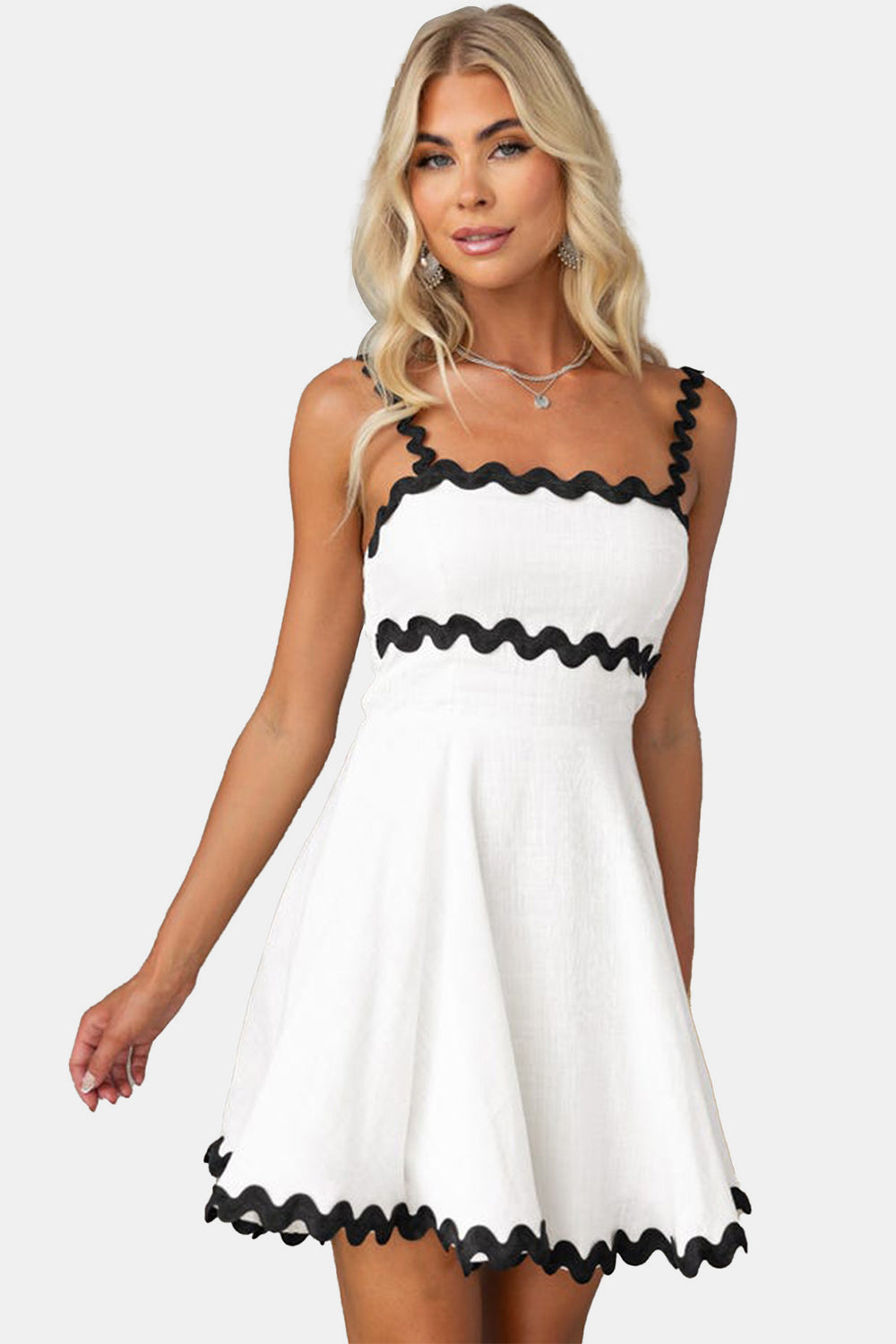 Contrast Trim Square Neck Mini Dress Trendsi