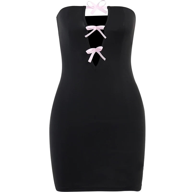 Women's Fashion Tube Top Cross Tied Dress aclosy