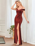 Chic Velvet Spaghetti Strap High Slit  Dress