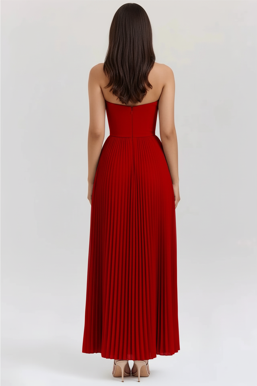 Alyia Elegant Ocean Blue Maxi Dress-Red aclosy