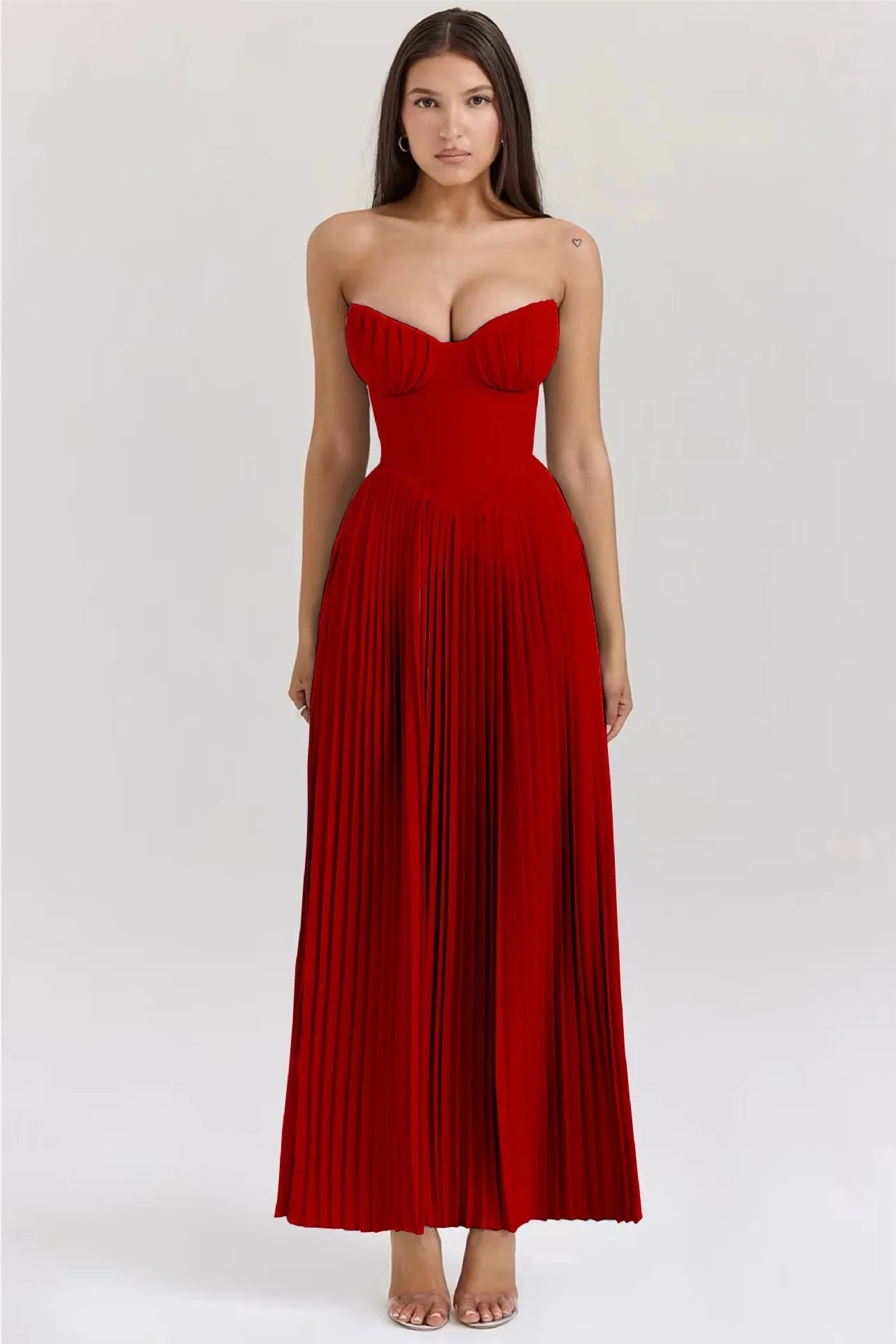 Alyia Elegant Ocean Blue Maxi Dress-Red aclosy