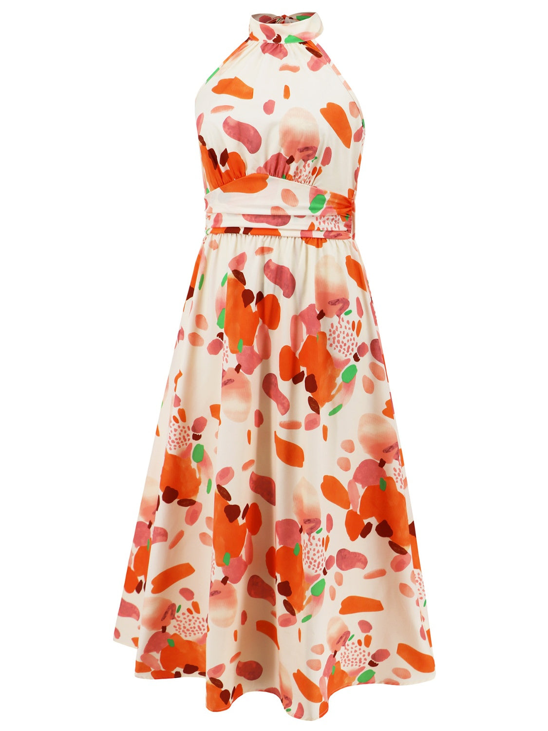 Ruched Printed Halter Neck Sleeveless Dress Trendsi