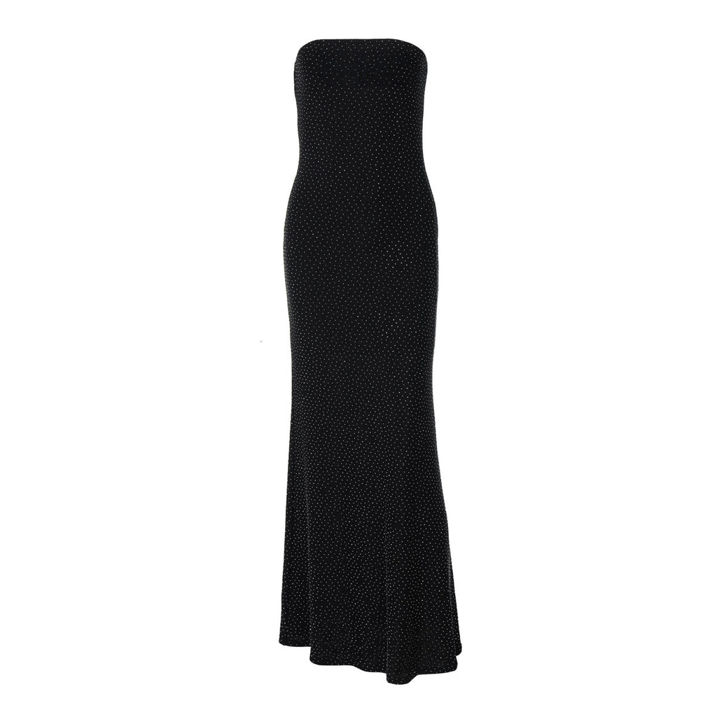 Shasha Rhinestone Strapless Black Backless Maxi Dress