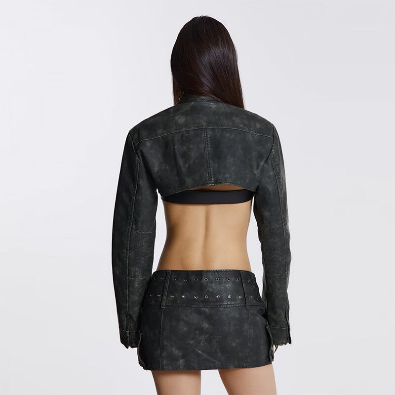 Vintage Worn Cross Belt Leather Miniskirt aclosy
