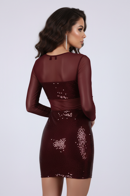 Alisha Sequin Red Mini Sleeved Party dress