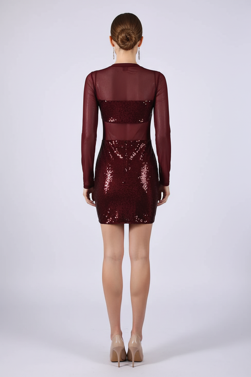 Alisha Sequin Red Mini Sleeved Party dress
