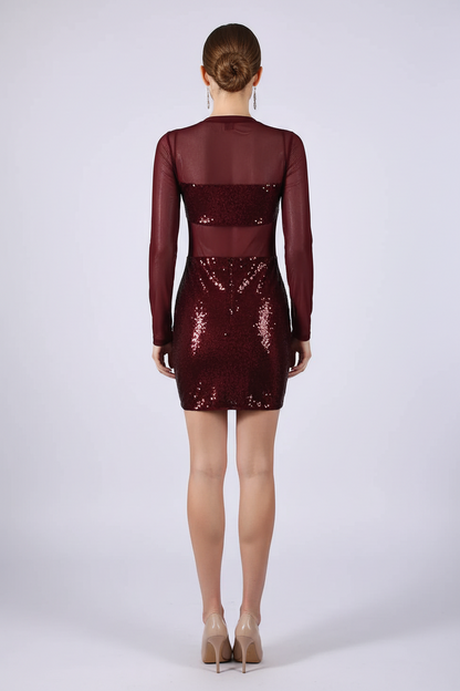 Alisha Sequin Red Mini Sleeved Party dress
