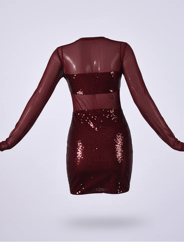 Alisha Sequin Red Mini Sleeved Party dress