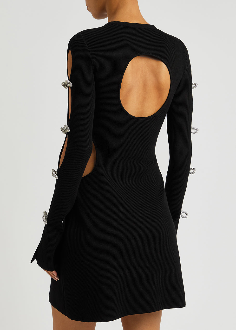 Women's Fashion Hollowed-out Long Sleeve Bowknot Slim Dress Aclosy