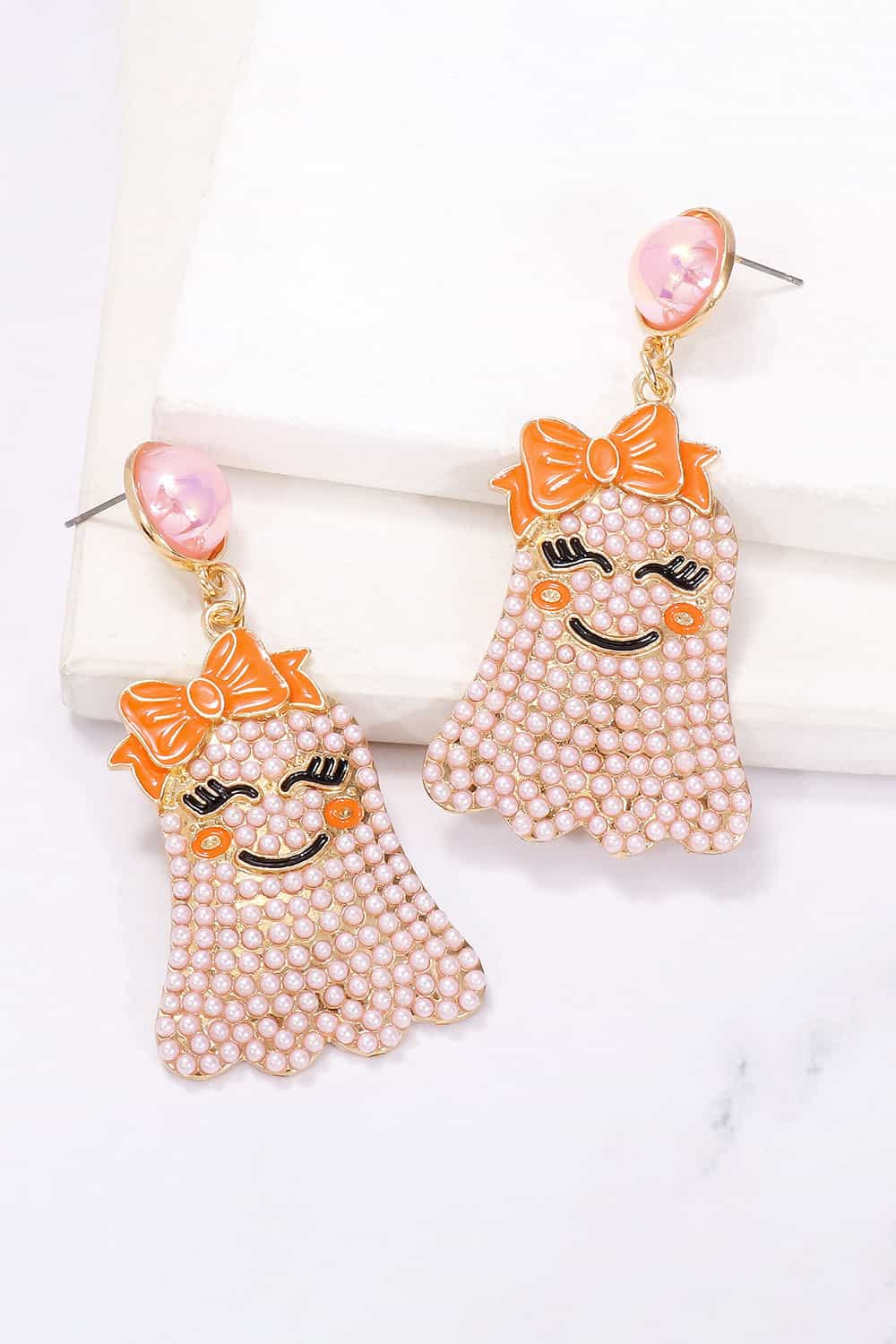 Smiling Ghost Shape Synthetic Pearl Earrings Trendsi