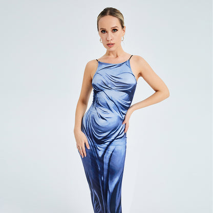 Fashion Print Backless Cami Long Dress aclosy