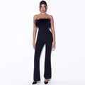 Tube Top Feather Bandage One-piece Temperament High Waist Stretchy Wide-leg Flared Pants Women's Clothing Aclosy