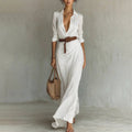 Women Long Sleeve Ruched Elegant Maxi Dress Button Down Shirt Long Dress With Belts Aclosy