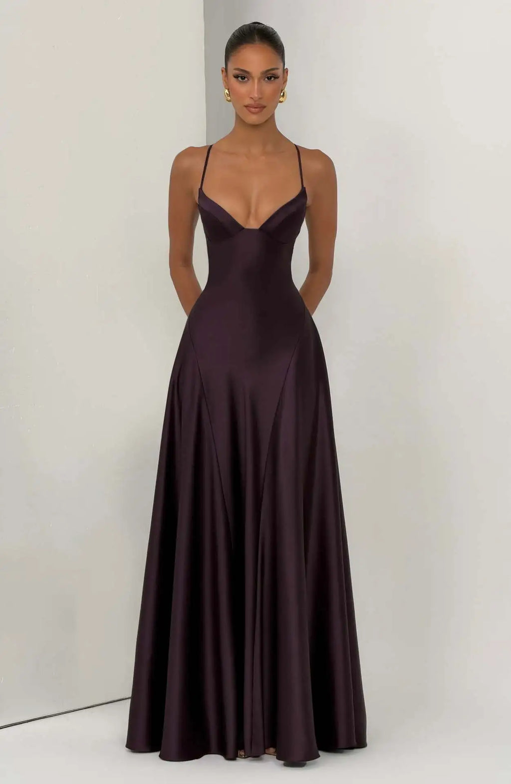 Alana Strapless Satin Cinched-Waist Maxi Evening Gown