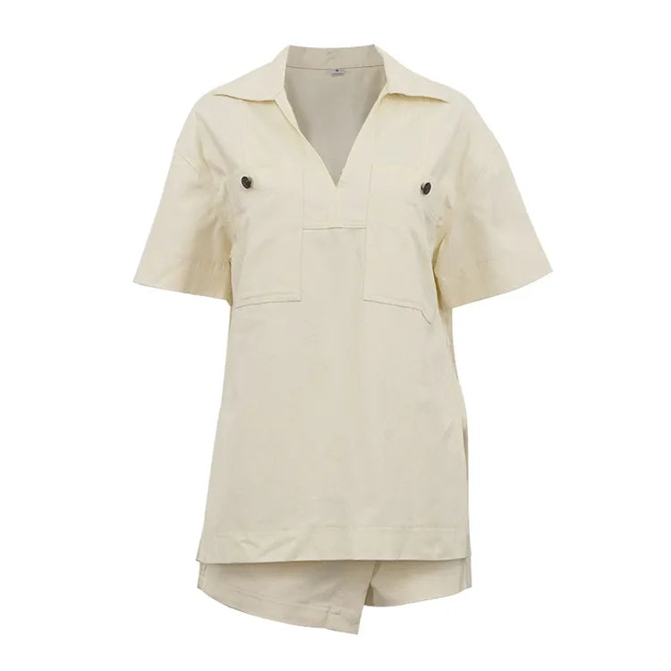 Chic Lapel Pocket Two-Piece Set