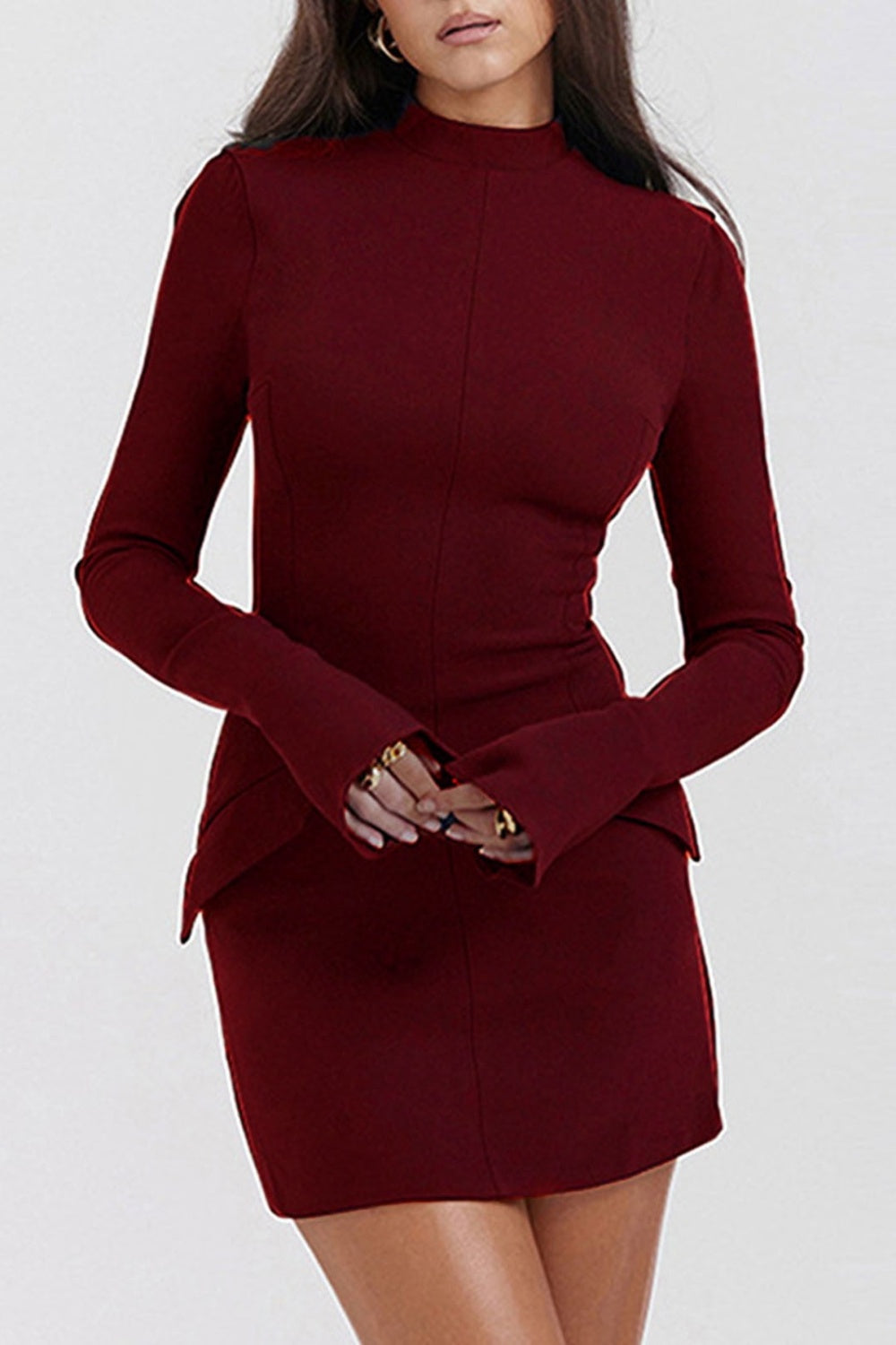 Mock Neck Long Sleeve Mini Dress Trendsi