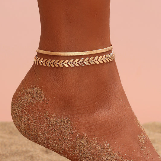 Simple Chain Snake Bones Chain Anklet Two-piece Set aclosy