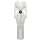 Leisure Women's Sequin Long Dress Elegant Slim Backless High-end Party Aclosy