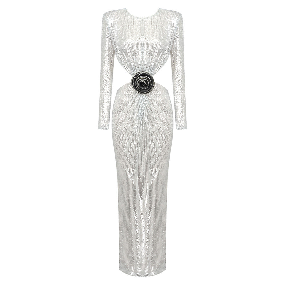 Leisure Women's Sequin Long Dress Elegant Slim Backless High-end Party Aclosy