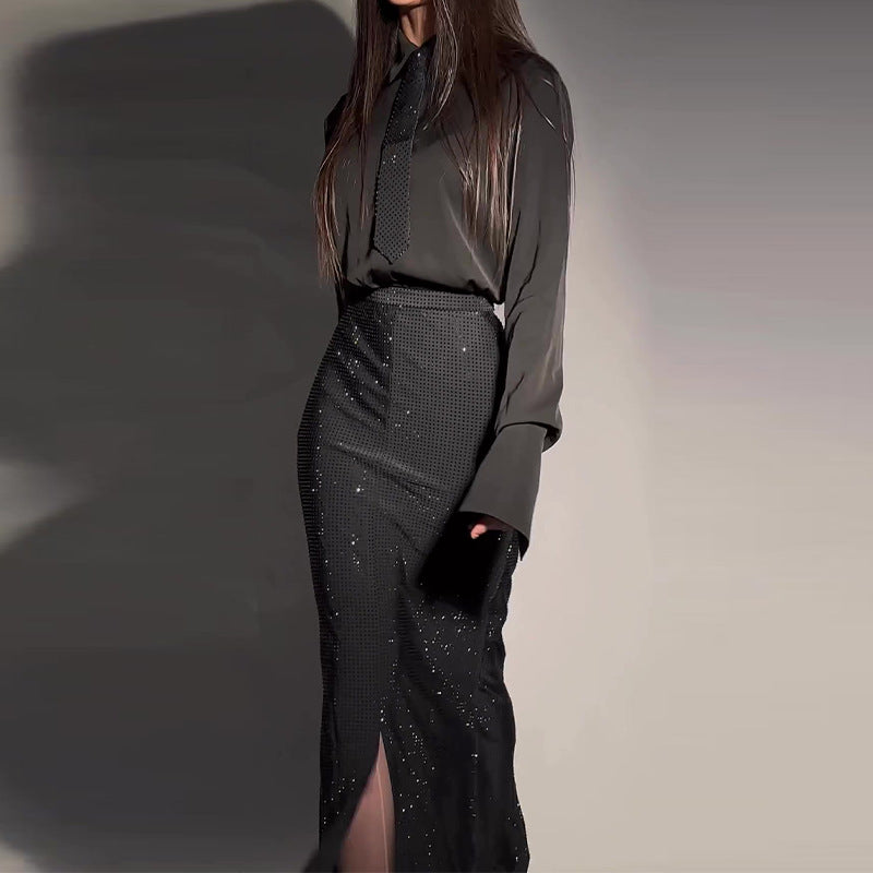 Heavy Industry Hot Diamond Split Wrap Hip Skirt Set Aclosy