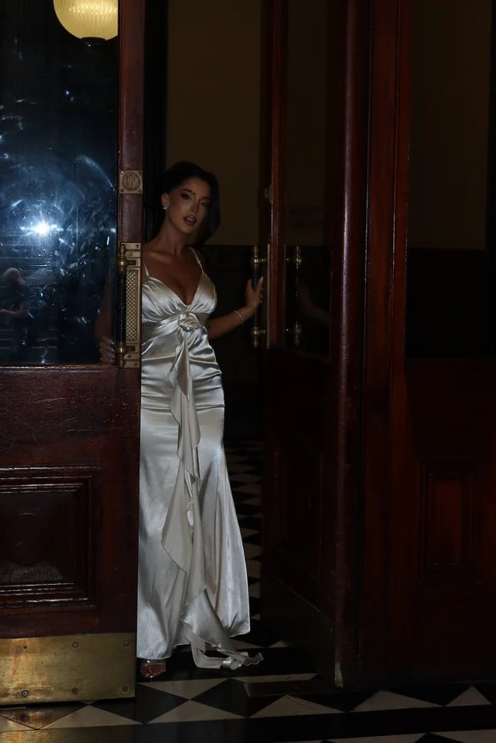 white rose maxi dress Alyia Satin White Rose Maxi Dress – Aclosy
