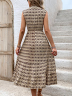 Printed Johnny Collar Midi Dress Trendsi