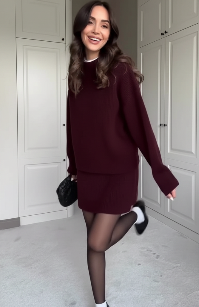 KLANA SWEATER SKIRT SET KNIT VERSATILE PULLOVER