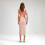 Diagonal Shoulder And Waist Revealing Colored Dress With Slit And Buttocks Wrapped aclosy