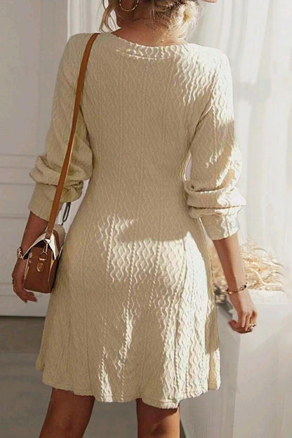 Texture V-Neck Long Sleeve Dress Trendsi