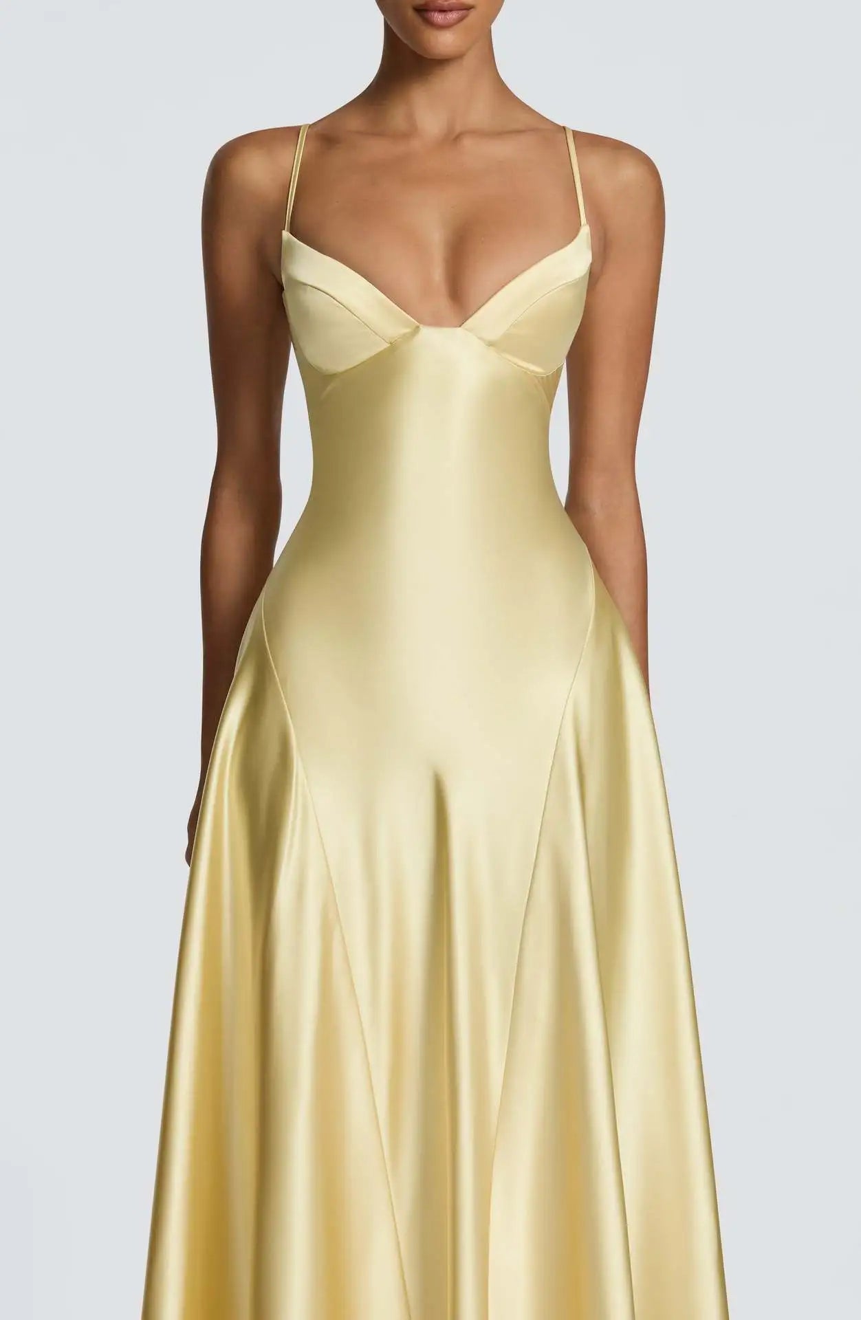 Alana Strapless Satin Cinched-Waist Maxi Evening Gown