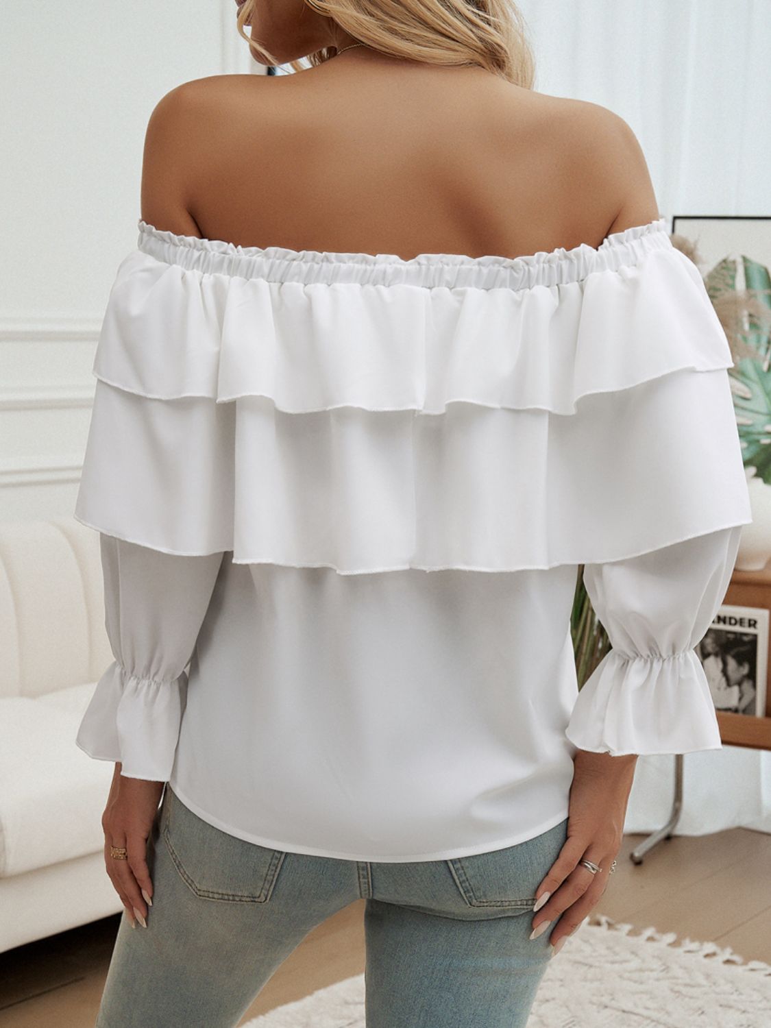 Devine Off-Shoulder Flounce Sleeve Blouse Trendsi