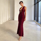 Sleeveless Long Pleated Mermaid Sexy Party Dress aclosy