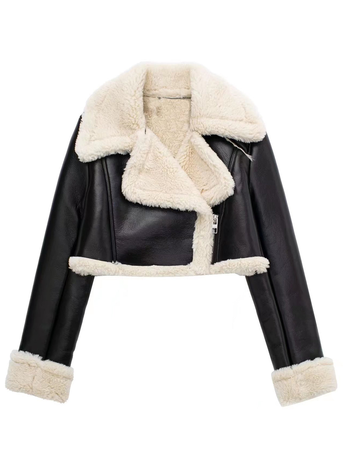 Collared Neck Long Sleeve Plush Cropped Jacket Trendsi