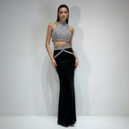 Women's Shiny Rhinestone Evening Dress Costume aclosy