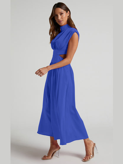 Cutout Mock Neck Sleeveless Ruched Dress Trendsi