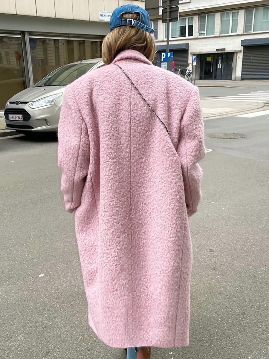 Modern Woolen Thick Lapel Coat Mid-length Coat