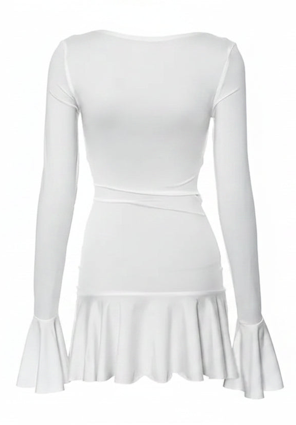 Akaila Low Cut Long Sleeve Ruffled Mini Dress
