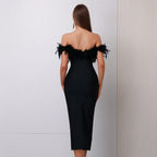 Off-neck Feather Women's Dress Aclosy