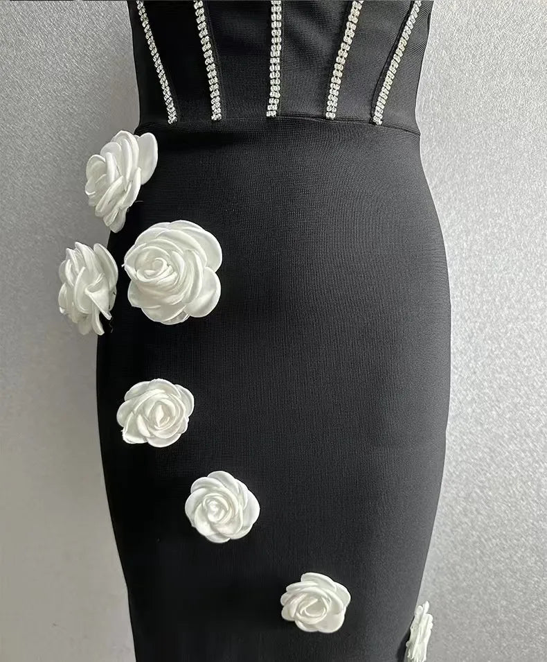 RALA WHITE FLOWER CORSET STYLE BANDAGE DRESS
