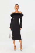 2023 Fashion Sexy Body, Knitted Hair, Shoulder Long -sleeved Dress Aclosy