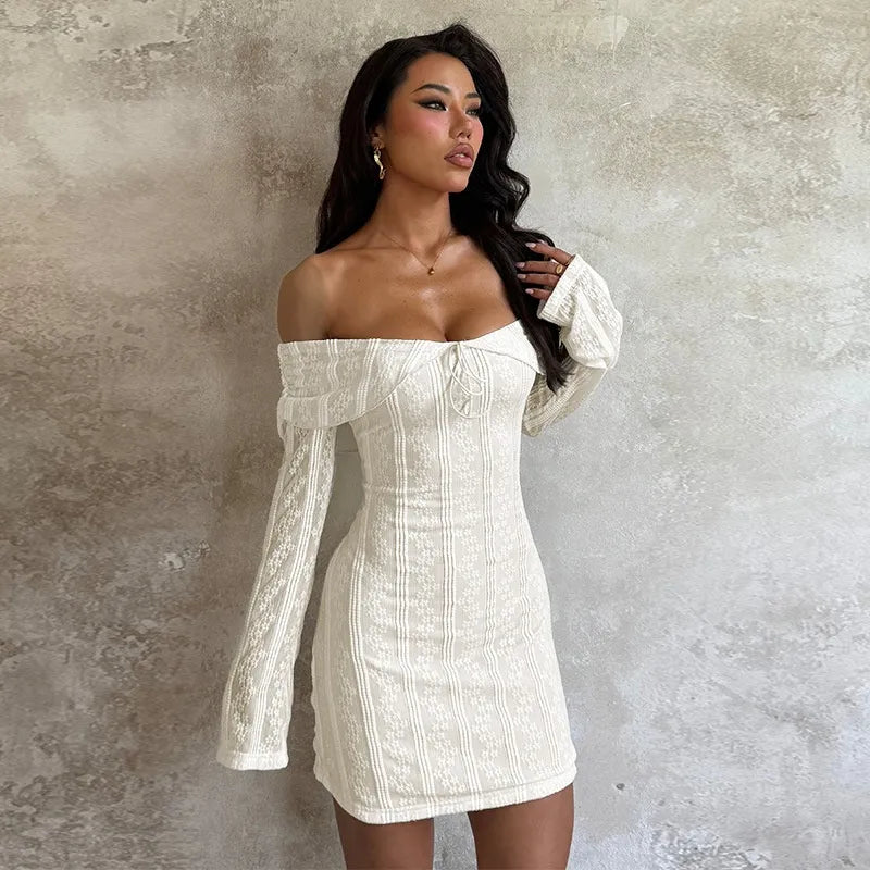 Chic Off Shoulder Backless Lace-Up Long Sleeve Mini Dress