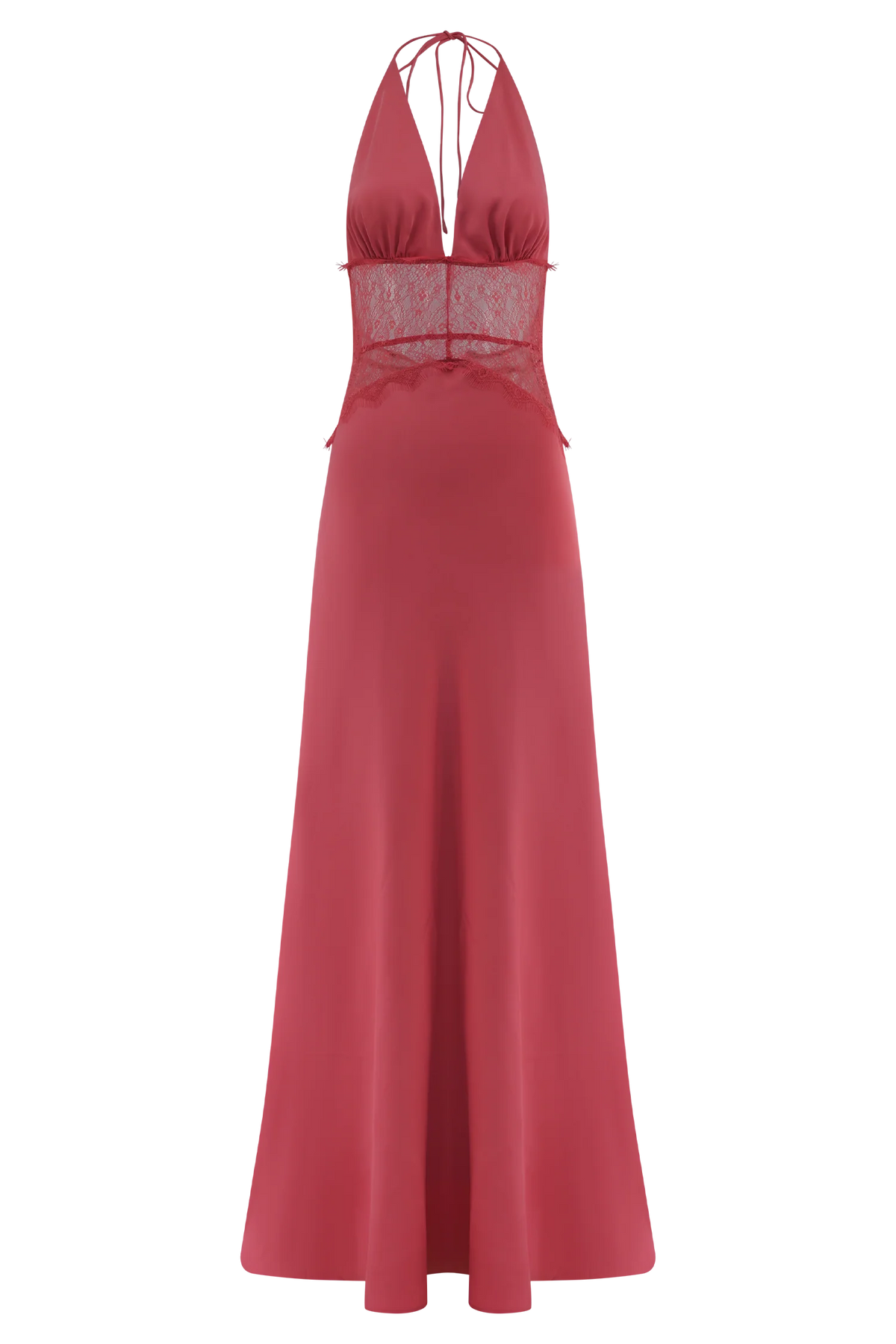 Aesha Backless Halter Dress with Deep V Neck, Satin Patchwork