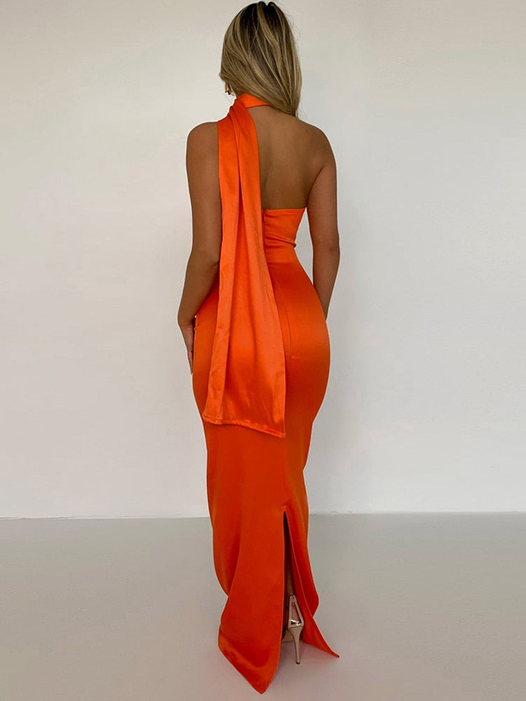 Fera Backless Satin Tail Back Dress – Aclosy