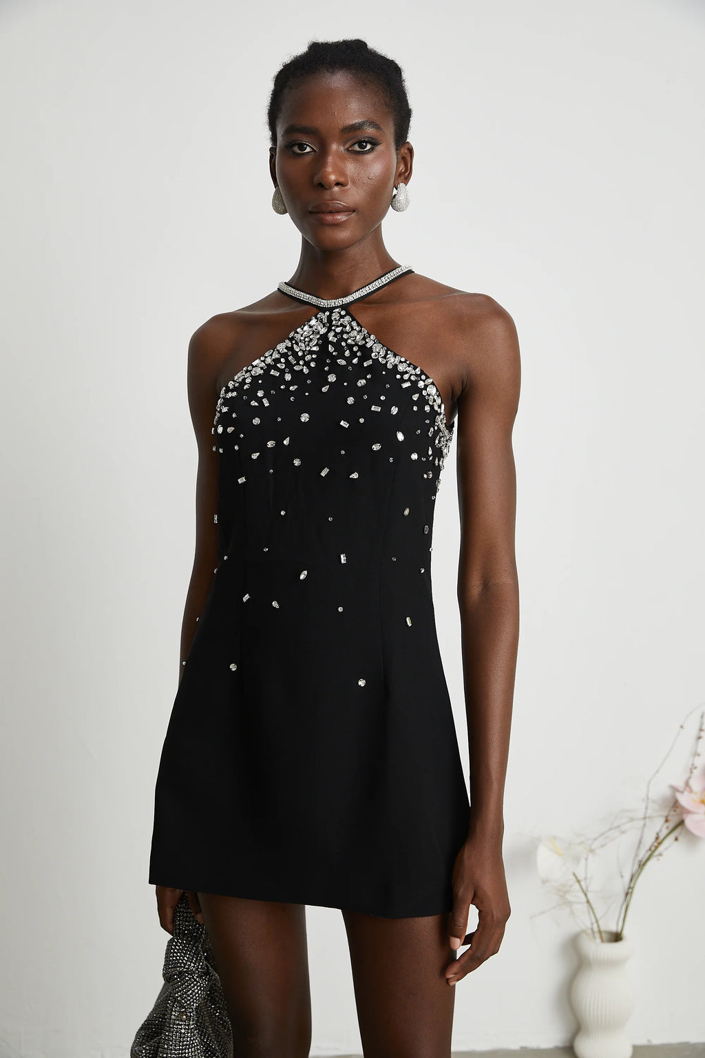 Slantria black embellished mini dress