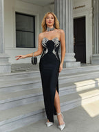 Alyia Bandage Rose Diamond Slit Party Dress aclosy