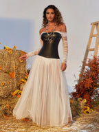 CHIC OFF SHOULDER MESH MAXI DRESS